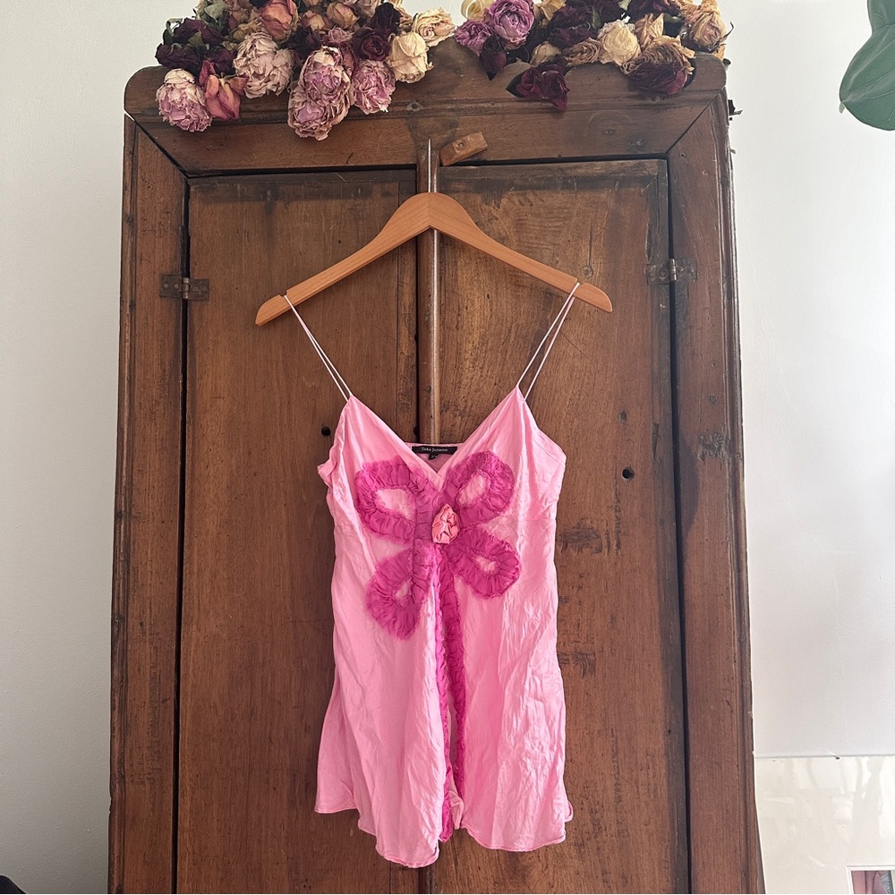 Y2K Tara Jarmon silk bow tank top